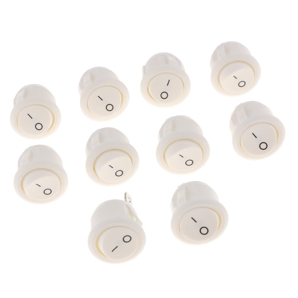 10pcs DC 12-24V 6A Waterproof Round Illuminated Rocker Switch ON-OFF Action Nylon Red LED Actuator SPST Circuit 