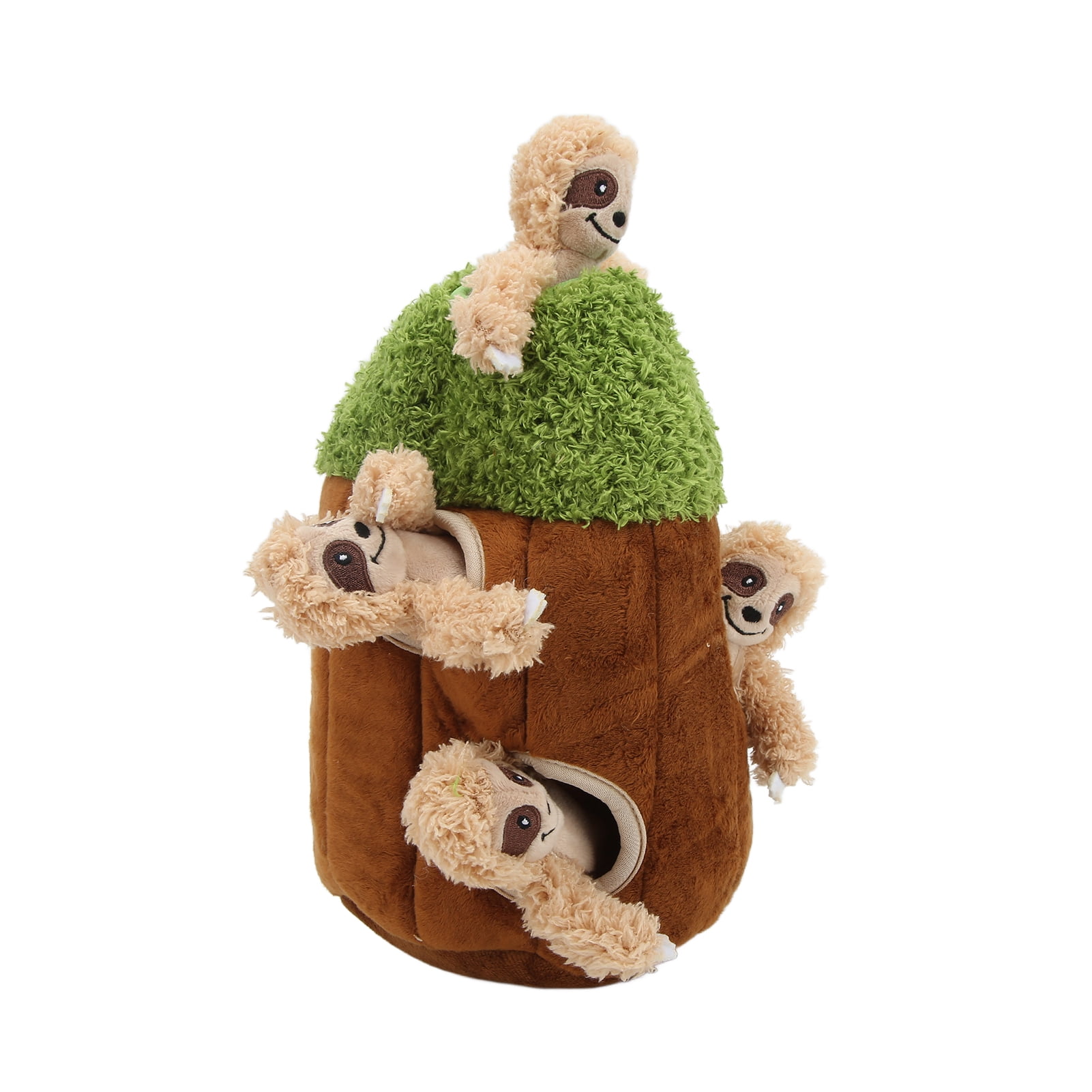 Riousery Interactive Hide and Seek Plush Dog Toy, Squeaky Little Sloth in Tree Hole Puzzle, 5-Piece Set (6.7 x 10.2 inches / 17 x 26 cm)