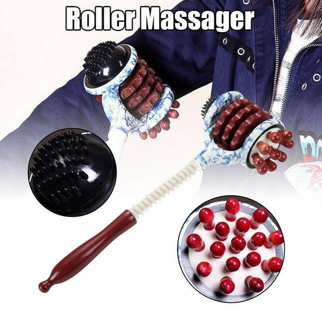 Body Hammer Manual Roller Massager Wood Handle Relax Massage Tool for Neck Arm Shoulder Back Leg