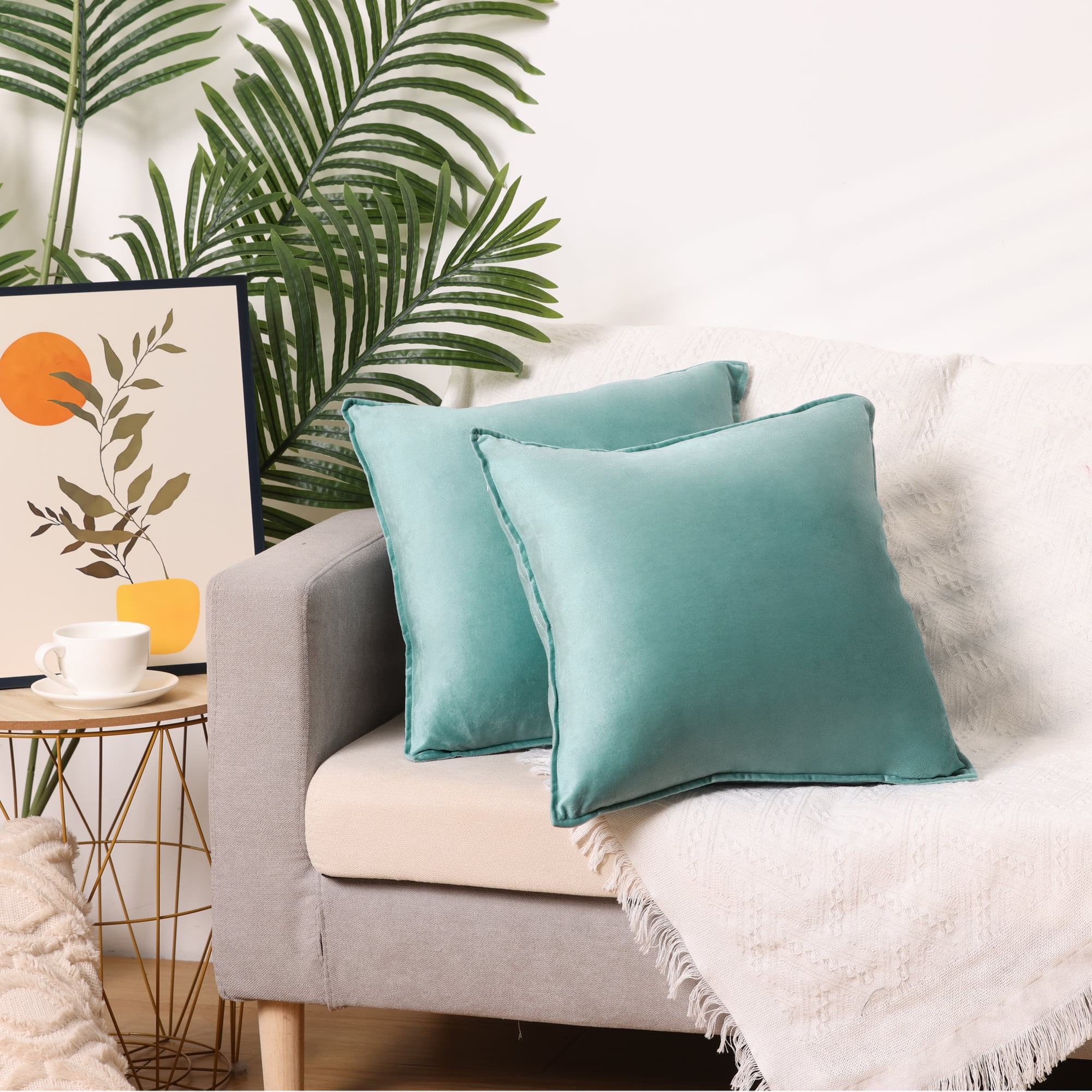 Unique Bargains Velvet Solid Throw Pillow Covers Decorative Cushion Covers (2 Count) Light Blue 16" x 16"