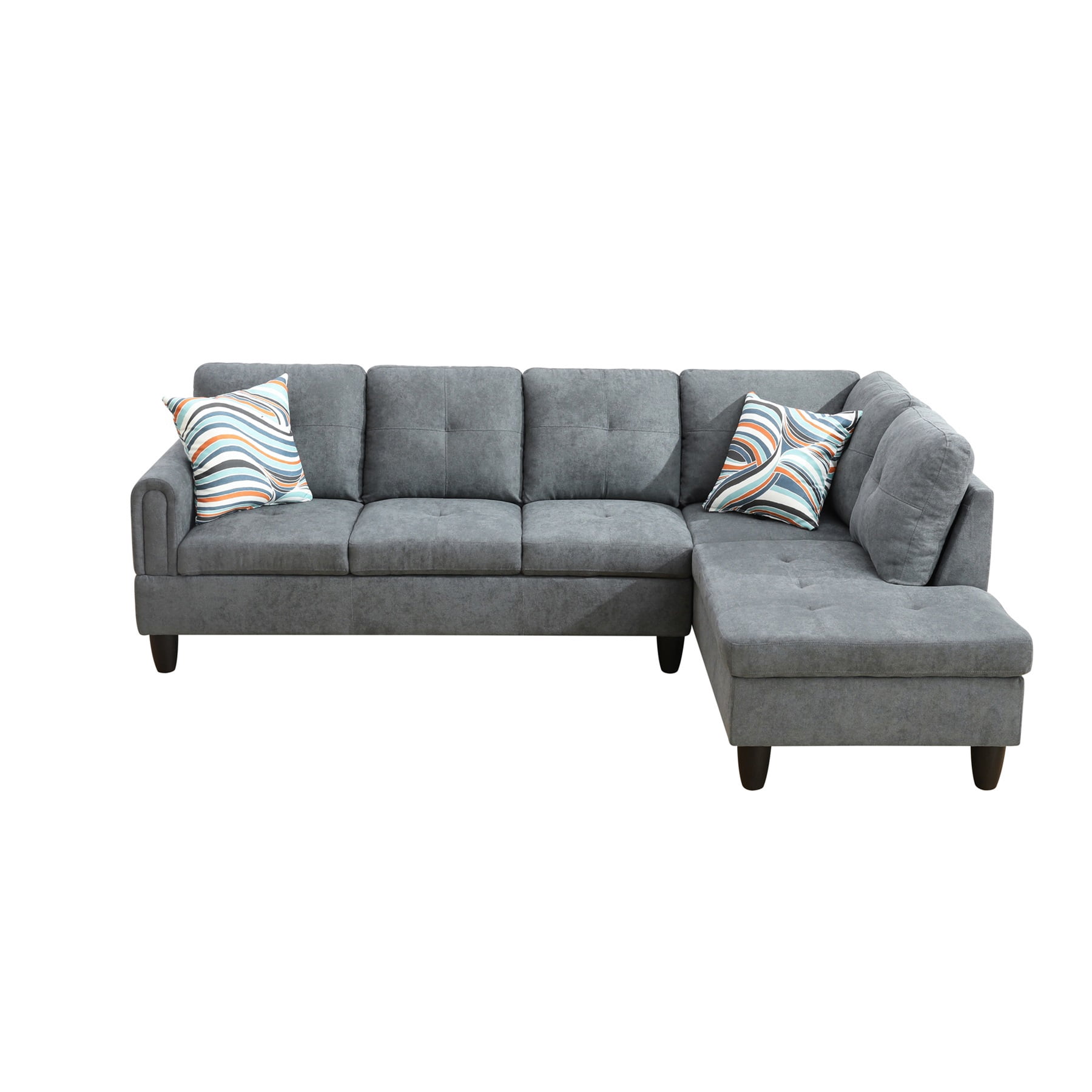 Hommoo Flannel L Shaped Sectional Couch and Sofa Set, Modern Living Room Furniture Set, Right Side, Dark Gray
