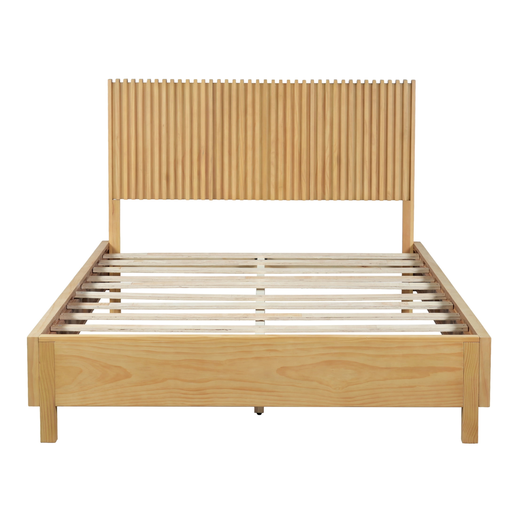 Christopher Knight Home Queen Platform Bed with Slat Headboard, No Box Spring Required, Natural