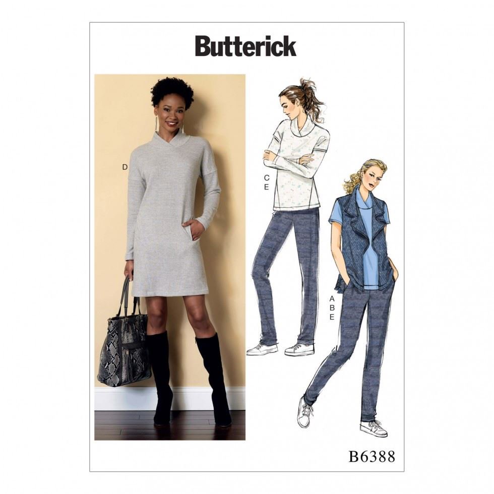 Butterick Sewing Pattern 6388 - Waistcoats Dresses Trousers Tops and Sweaters for Women - 4-6-8-10-12-14 - Easy