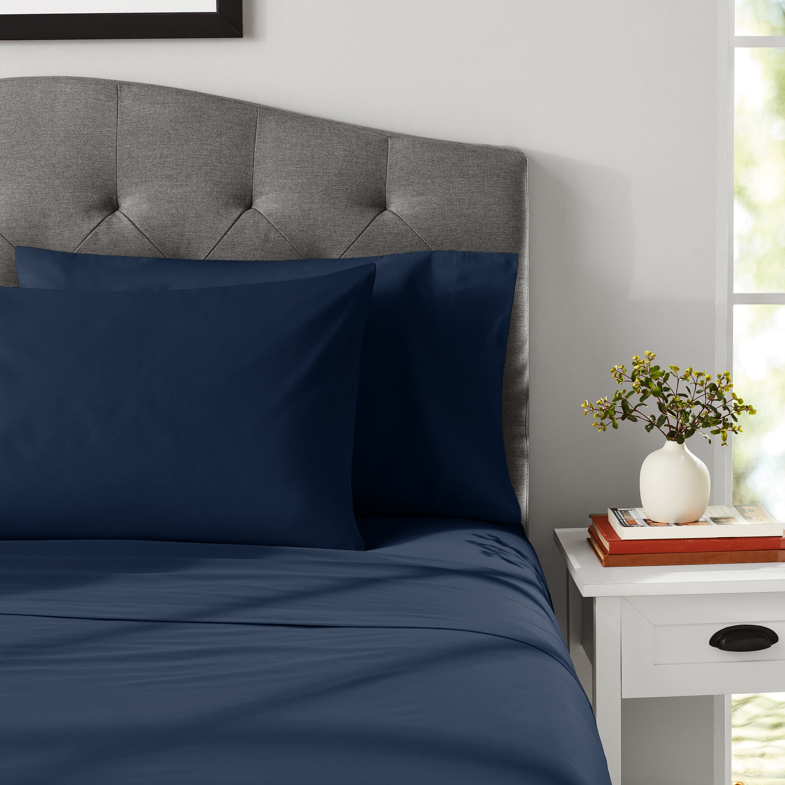 Mainstays 4-Piece 300 Thread Count Blue Cove Cotton Blend Percale Bed Sheet Set, King