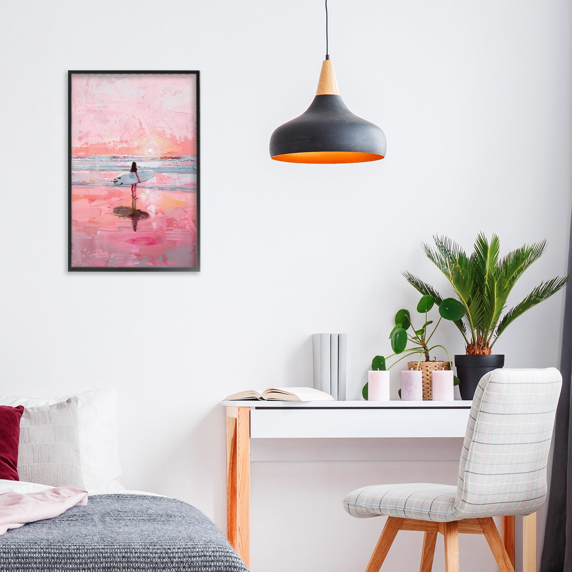 Stupell Industries Surfer at Pink Sunset Black Framed Giclee Art, design by Creative Studio