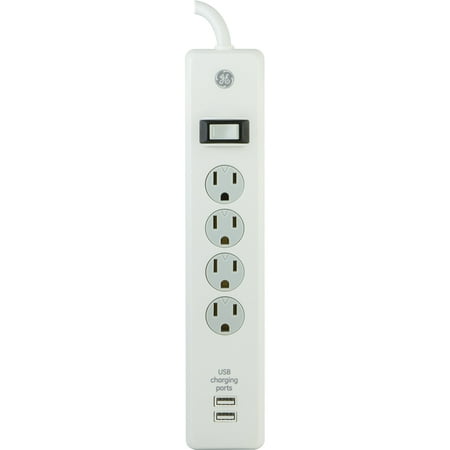 GE 4-Outlet 2 USB Port Surge Protector with 3 Ft. Extension Cord,