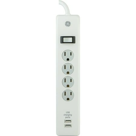 GE 4-Outlet 2 USB Port Surge Protector with 3 Ft. Extension Cord,