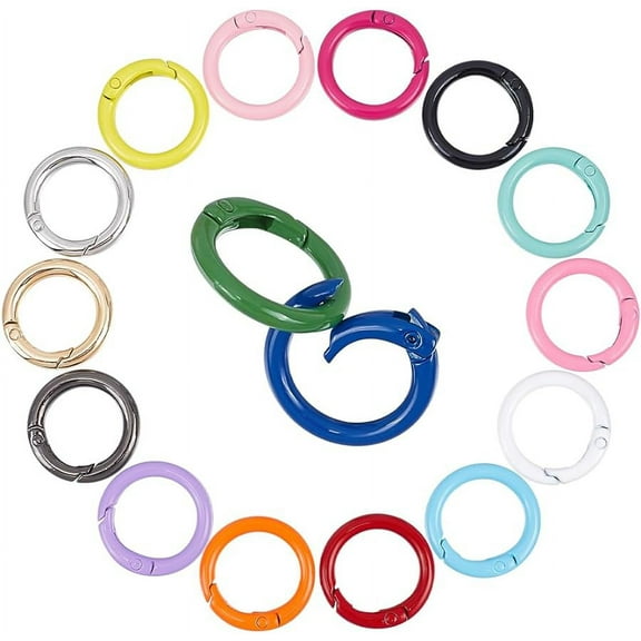 32Pcs 16 Styles Spring O Rings 25mm Small Round Snap Clip Spring Gate Rings Alloy Key Clasps for Keychains Bag Purse Handbag Collars Bags DIY Craft Jewelry Making