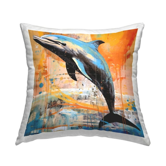 Stupell Industries Orange Modern Dolphin Decorative Printed Throw Pillow, 18 x 18