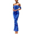 thumbnail image 1 of Vestido PRETTYGARDEN 2025 Verano Hombros Descubiertos Fruncido Azul L, 1 of 5