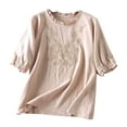 thumbnail image 2 of Women's Fashionable Casual Solid Color Cotton And Linen Top Shirt Button T Shirt, 2 of 5