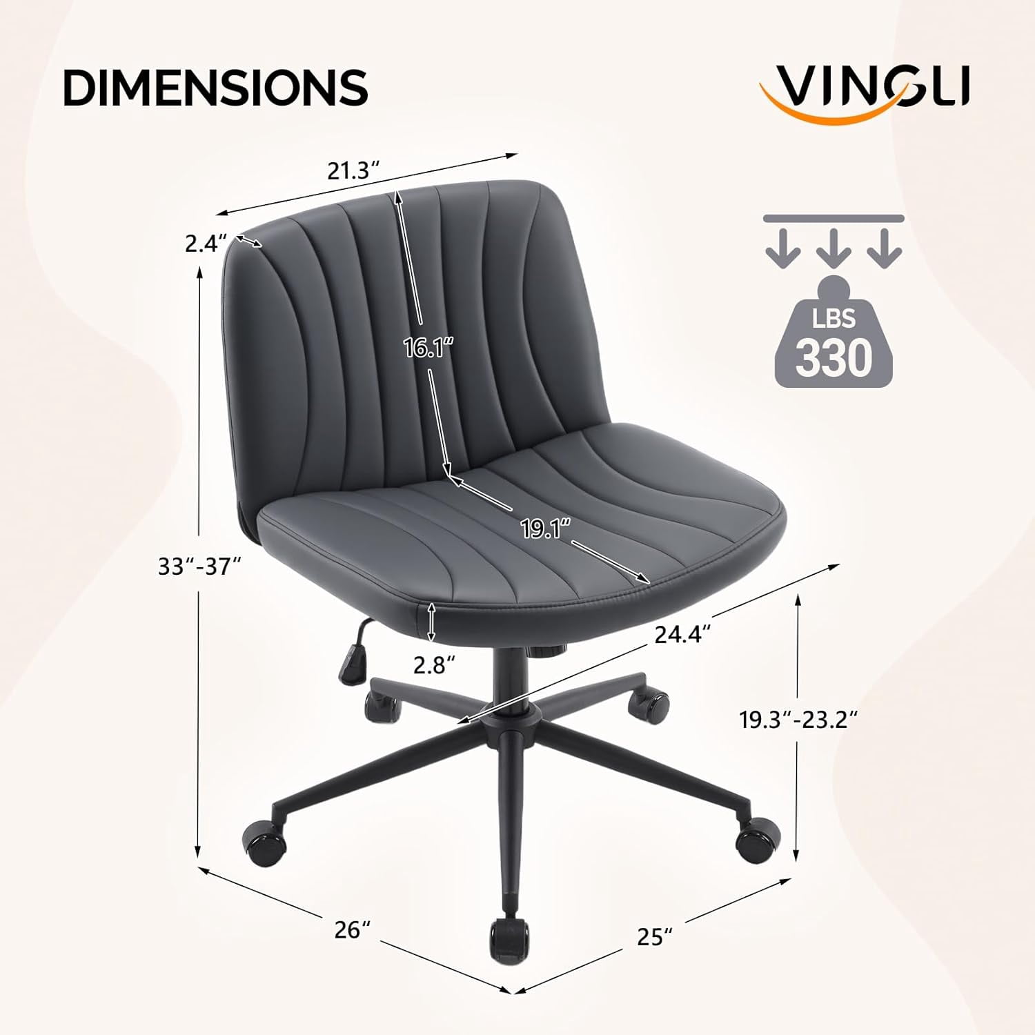 JOYMOR Modern Vanity Chair Dual-Use with/no Wheels, Armless Criss Cross Legged Chair, Swivel Wide Comfy Office Desk Chair, Computer Chair