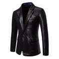 thumbnail image 4 of Men's Crocodile Embossed Sheepskin Leather Blazer, 2 Button Outerwear Coat for Formal Wear, Nightclub & Ceremonies, Elegator Design, Black, 4 of 8