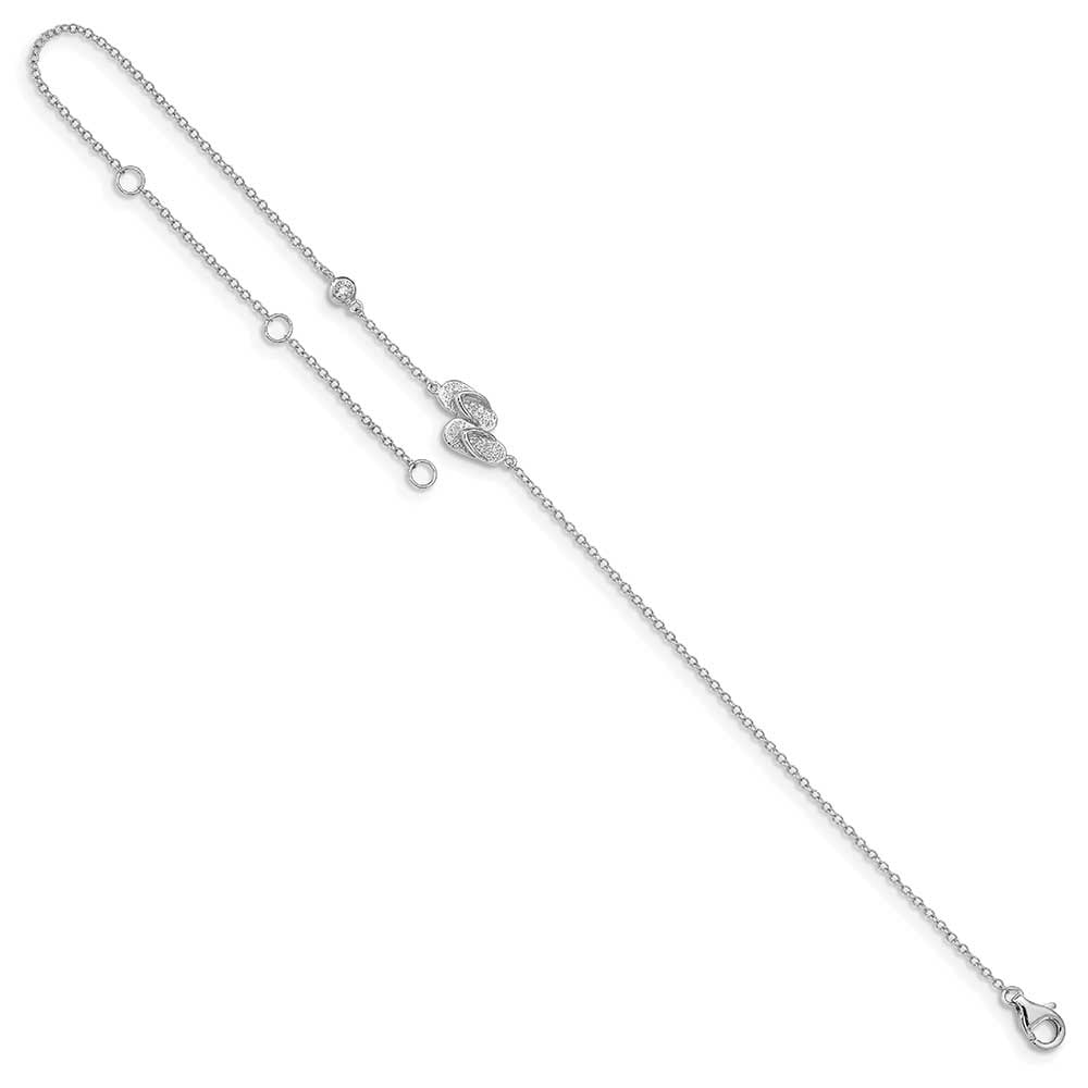 G & W Sterling Silver Rhodium-plated Polished CZ Flip Flops 9 inch with a 2 inch extention Anklet