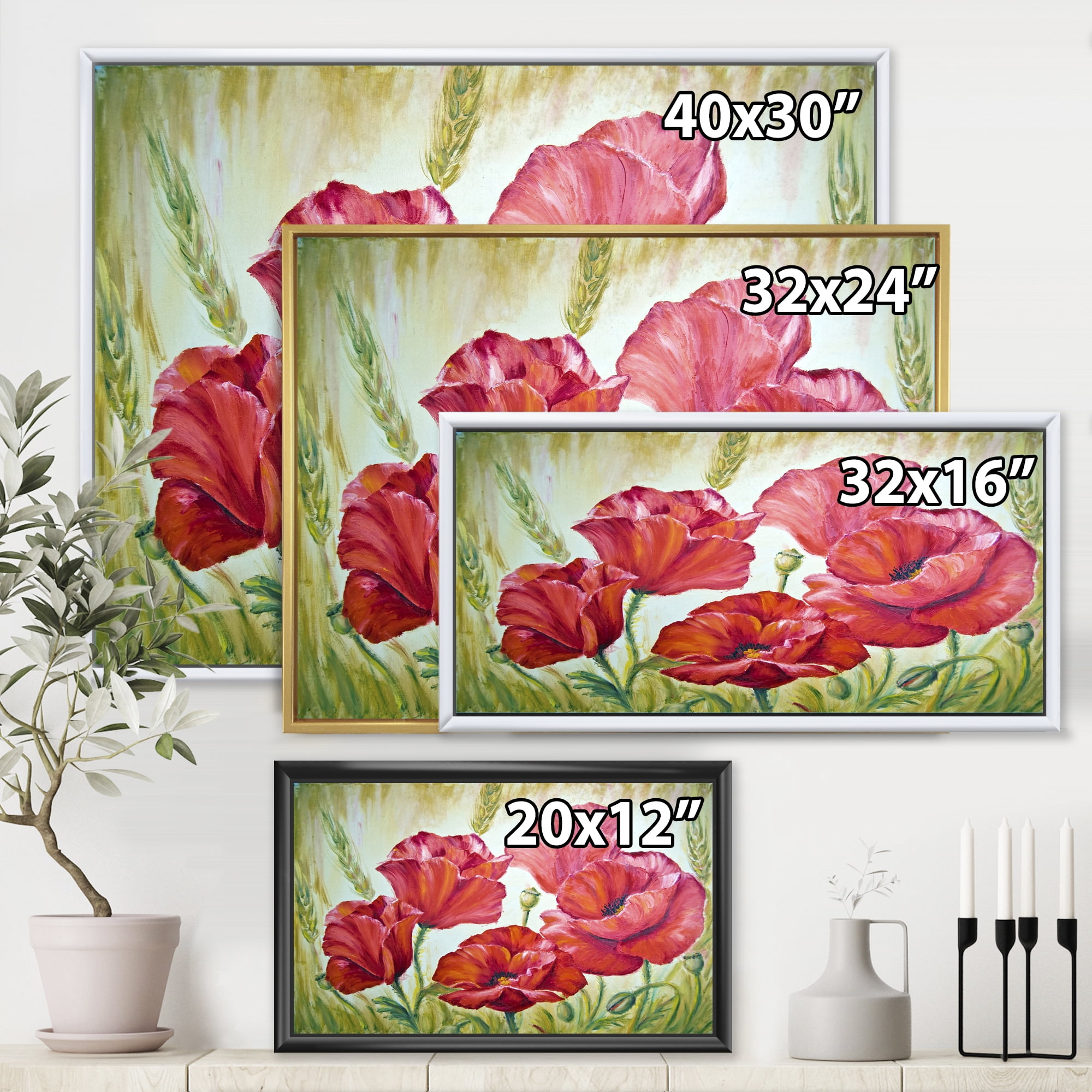 Designart 'Blossoming Red Poppies In The Morning' Traditional Framed Canvas Wall Art Print