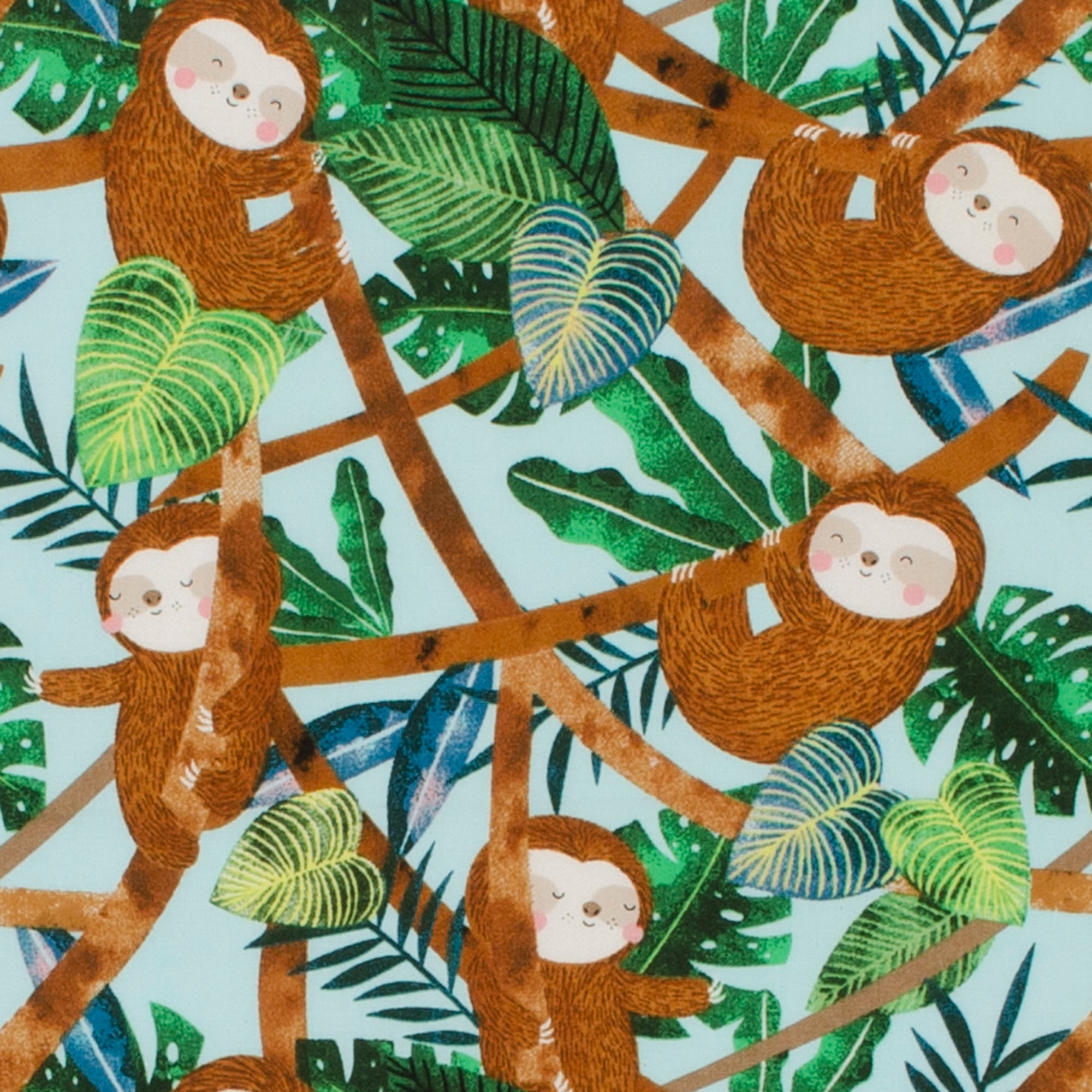 Create It 18"x21" Cotton Sloths Precut Sewing & Craft Fabric, Teal 10 Pieces