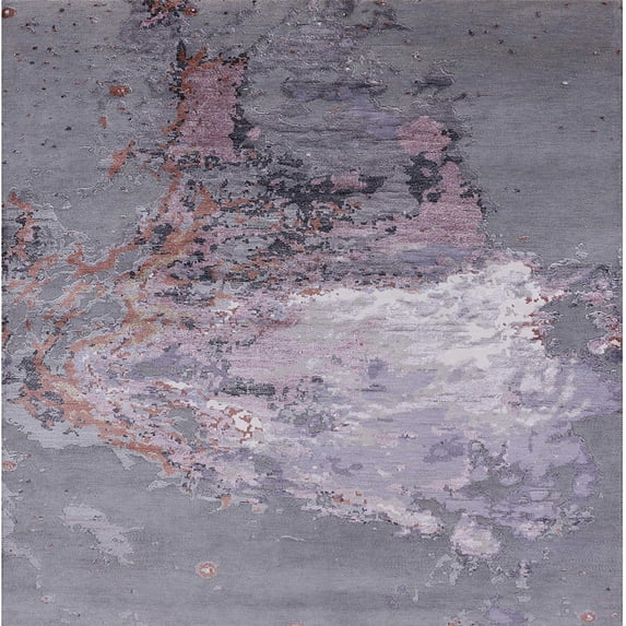 Ahgly Company Indoor Square Mid-Century Modern Purple Oriental Area Rugs, 3' Square