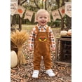 thumbnail image 3 of RUINIXCW Toddler Baby Boy Thanksgiving Outfit Infant Boys Fall Winter Clothes Turkey Embroidery Plaid Button Down Long Sleeve Shirts Overalls Pants, 3 of 10