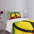 thumbnail image 5 of Ambesonne Rasta Quilted Bedspread Set 2 Pcs, Grunge Hippie Peace Sign, Twin Size, Yellow Black, 5 of 6