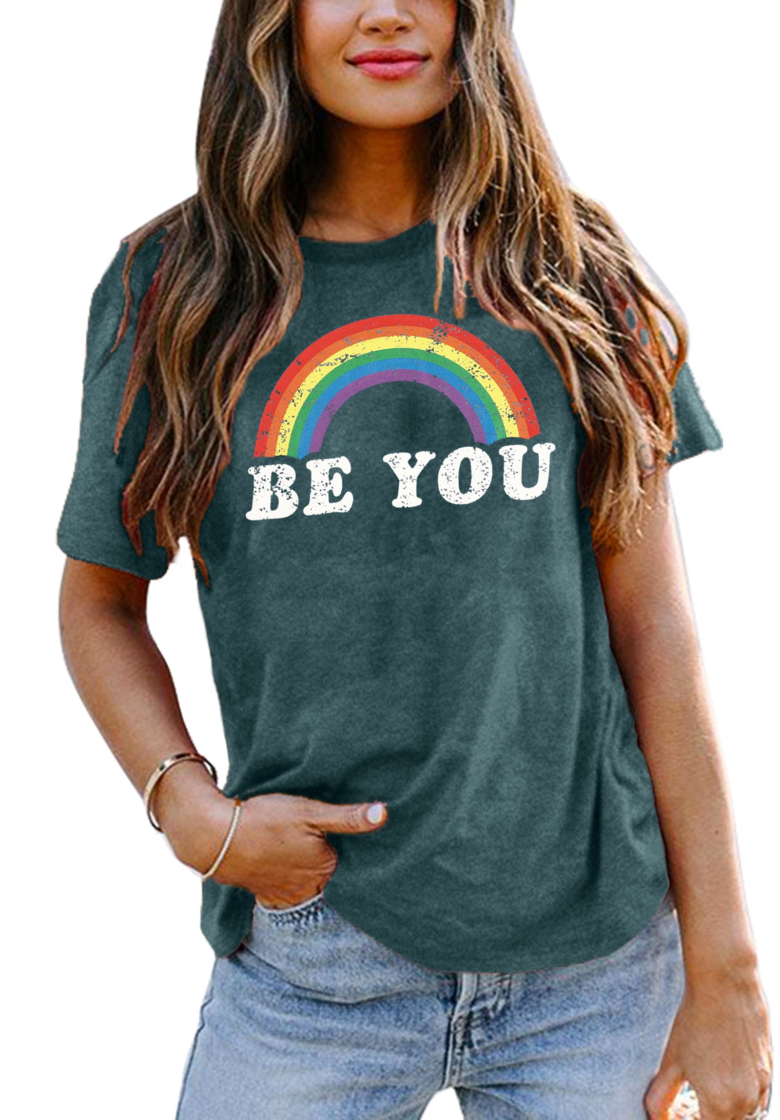 LAZYCHILD Pride Shirt Rainbow Graphic Tees Be You Tshirt LGBT Equality ...