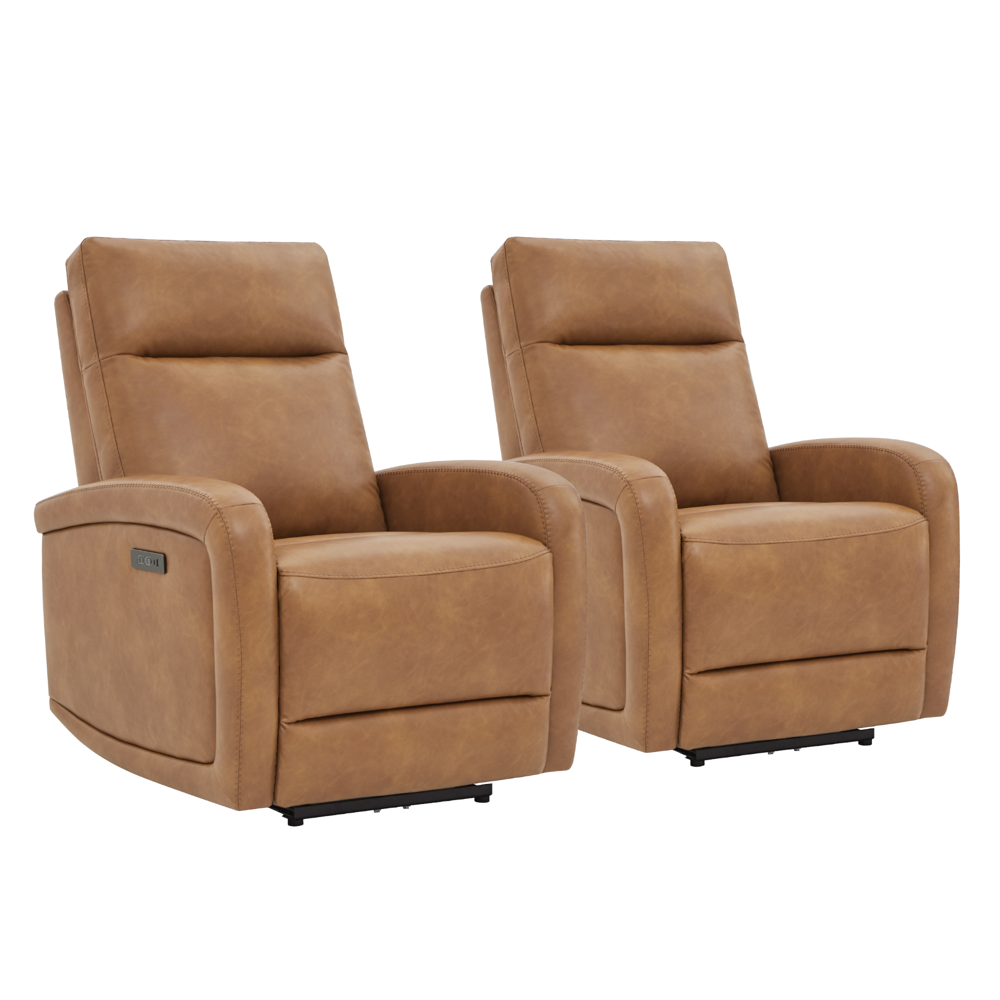 Spruce & Spring Zero Wall Hugger Power Recliner for Compact Spaces, Cognac-Faux Leather