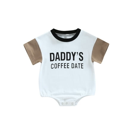 

Genuiskids Baby Boys Summer Casual Romper Short Sleeve O Neck Letter Print Contrast Color Playsuit