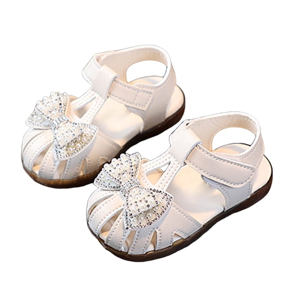 Zshosam Toddler Girl Sandals Girl's Cute Bow Slides Strappy Flat Sandals Open Toe Slip On Slippers Summer Vacation Beach Shoes Size 5,(Beige Toddler 5)