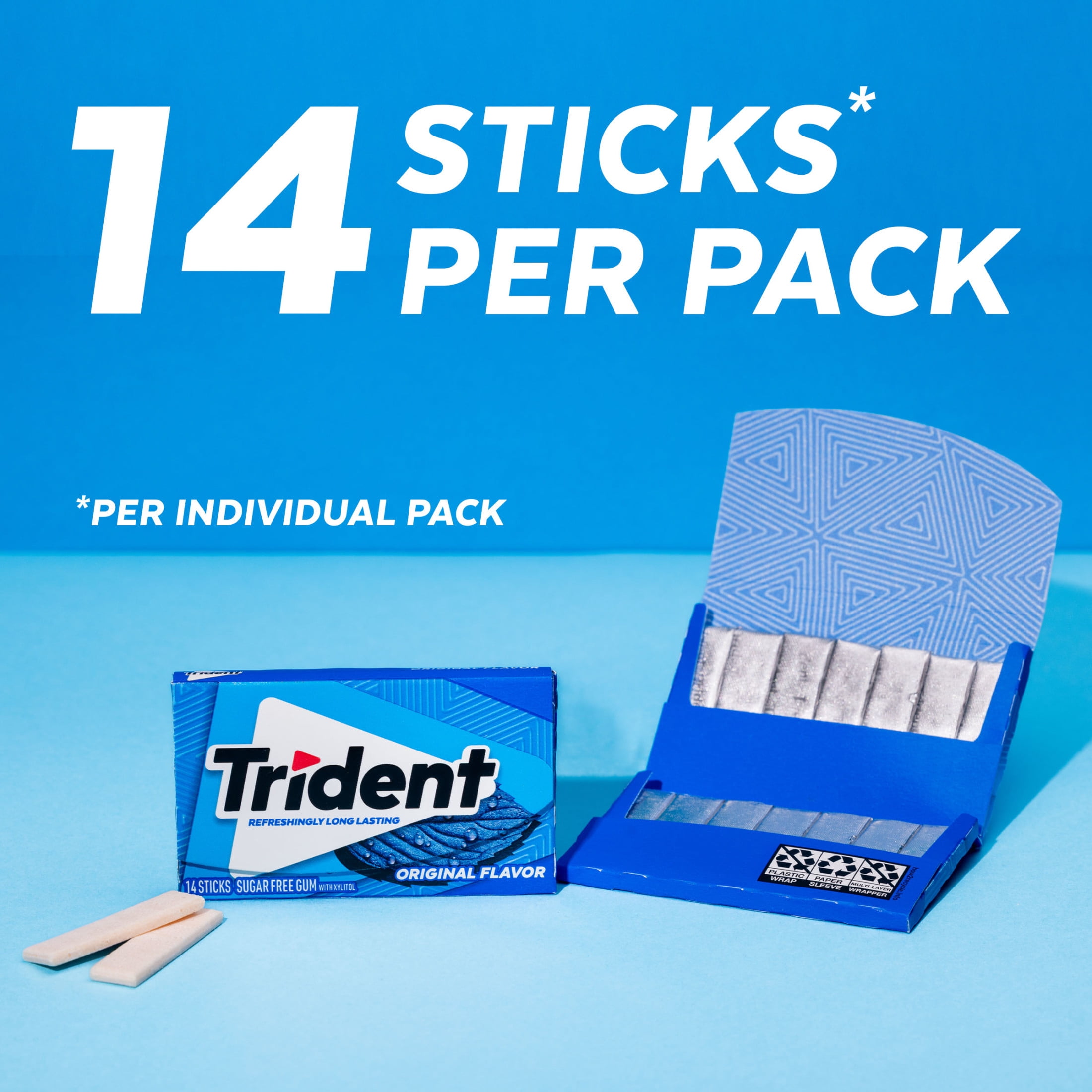 Trident Sugar Free Chewing Gum, Original Flavor, 14 pcs, 3pk