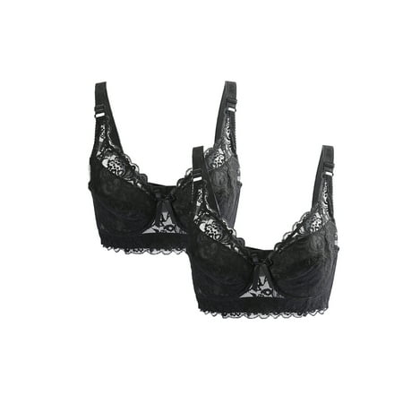 

Women Cotton Cup Front Adjustable Straps Plus Size Bra 2 Pcs Black 100