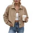 thumbnail image 2 of MLCDZ Womens Corduroy Jacket Cropped Fall Long Sleeve Button Down Turn collared Coat Casual Lightweight Solid Color Bomber Outerwear with Pockets, 2 of 8