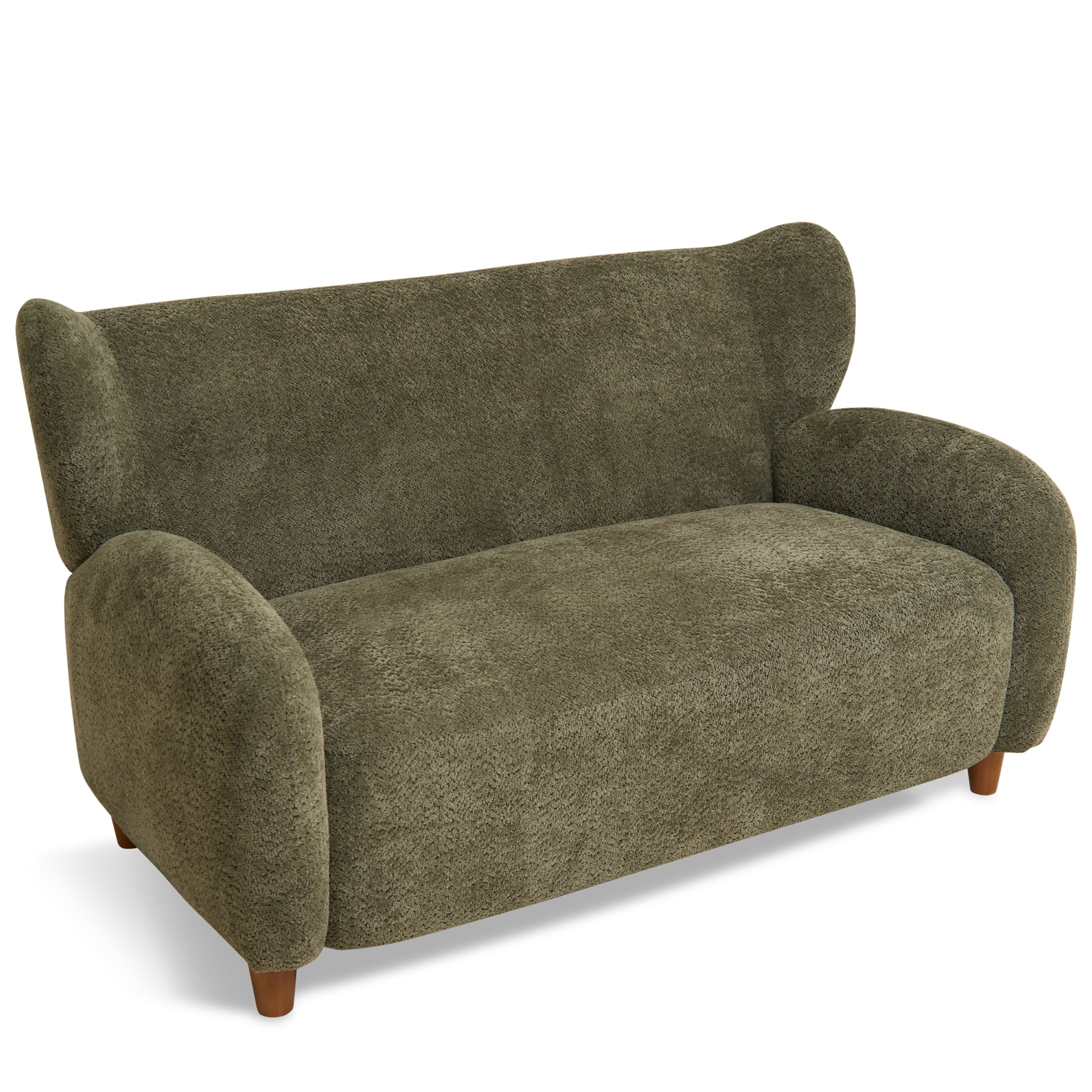 Noble House Misty Nordic 58" Loveseat Accent Chair, Curved Backrest Chenille Fabric Sofa for Living Room, Olive Green