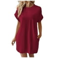 thumbnail image 2 of Casual Dresses For Womens Summer Solid Color Crew Neck Short Sleeve Pockets Loose Casual Shirt Dress Workwear, 2 of 6