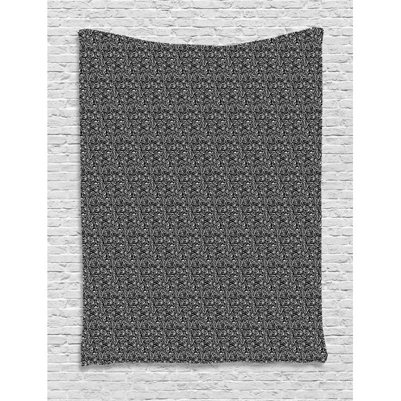 Minimalist Tapestry, Monochromatic Curvy Wavy Swirly Stripes Geometric Avant Garde Print, Wall Hanging for Bedroom Living Room Dorm Decor, 60W X 80L Inches, Charcoal Grey and White, by Ambesonne