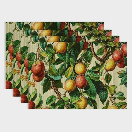 

Pratyus 4pcs Fruit Tree Foliage Dining Table Placemats Linen Cloth Set for Birthday Parties Christmas Buffets Home Decoration 18x12in