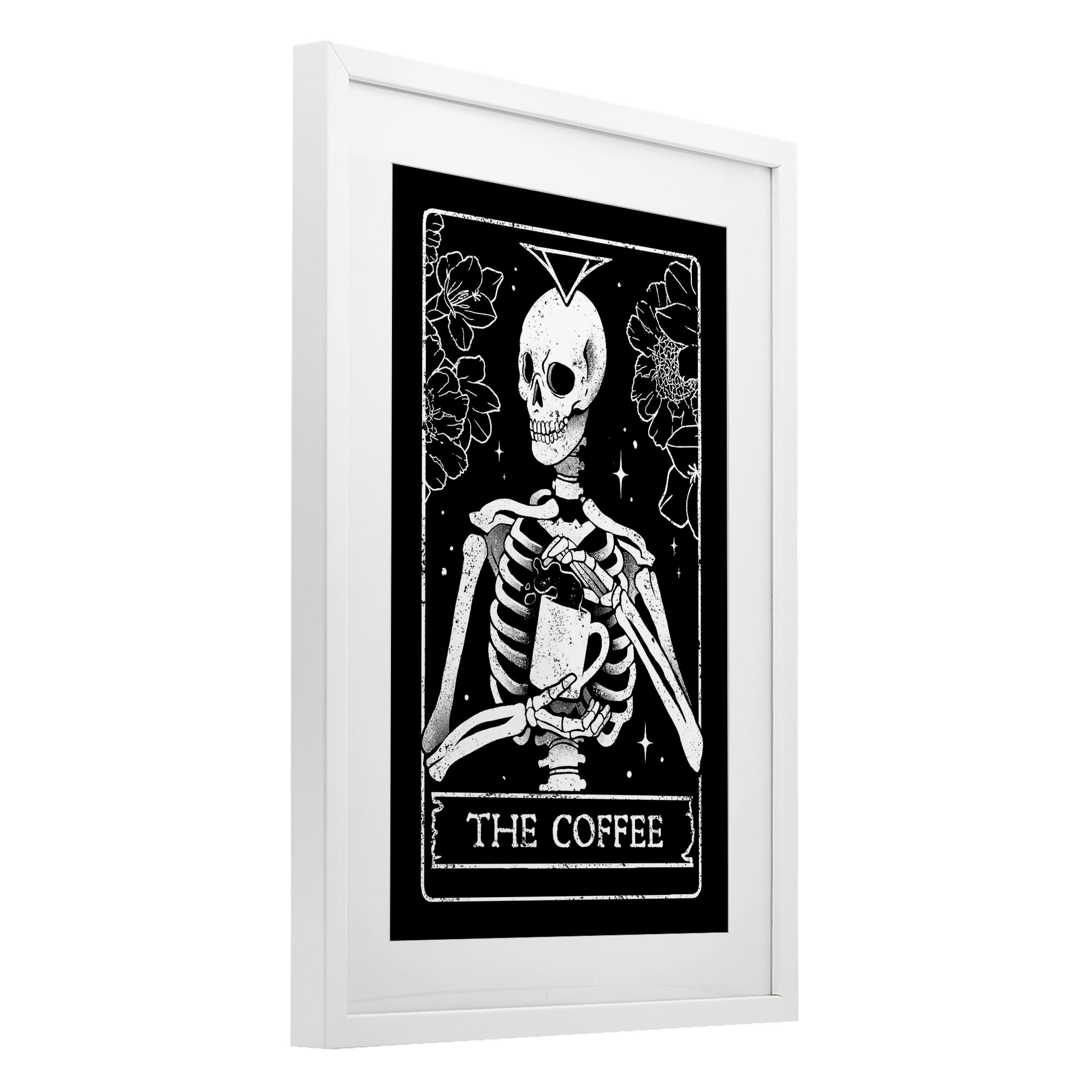 Stupell Industries The Coffee Skeleton Tarot White Framed Print Under Glass, design by EduEly Designs