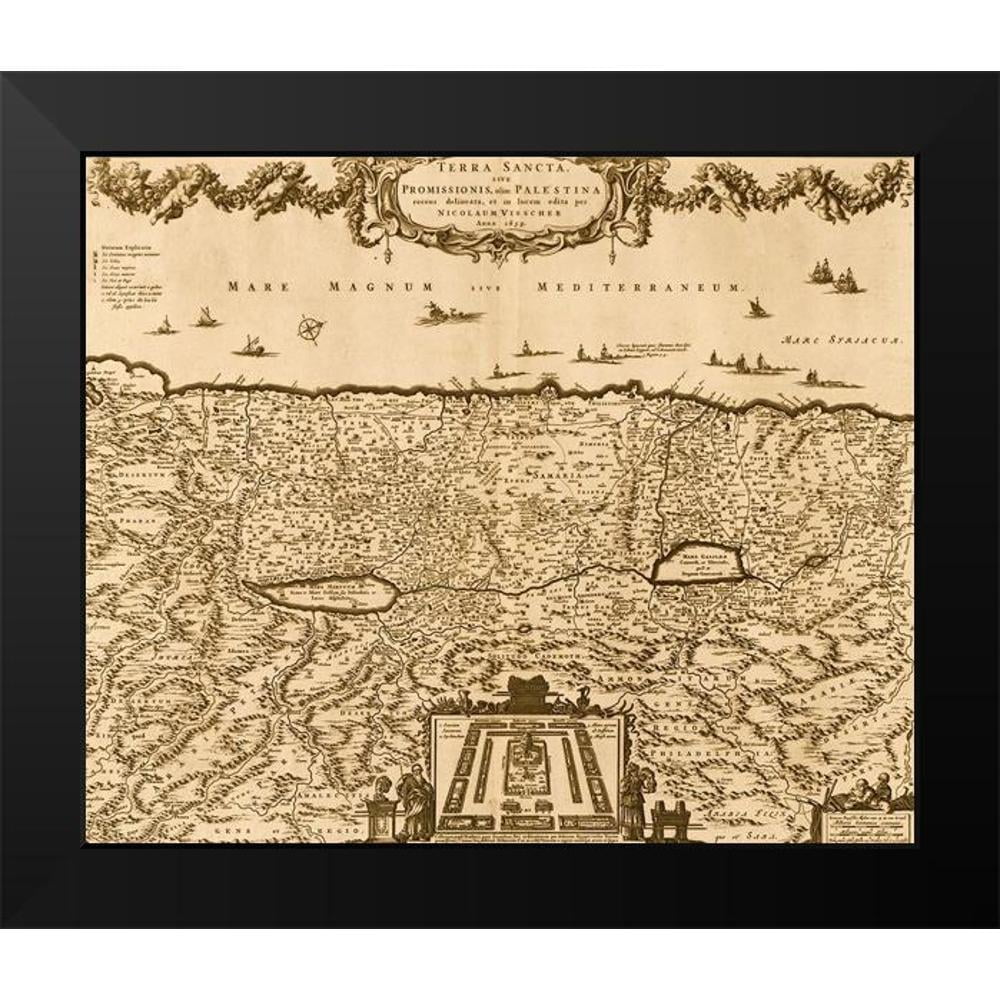 Vintage Maps 14x12 Black Modern Framed Museum Art Print Titled - Israel and Solomons Temple