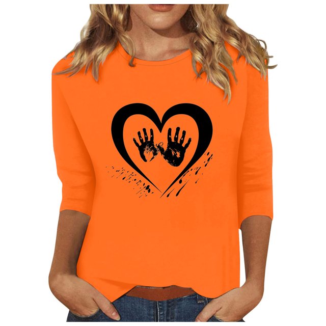 Dadaria Hauts pour Femmes Chemise Orange Manches 3/4 T-Shirt Col Rond Grande Taille Tee Été Chandail Blouses 2TG