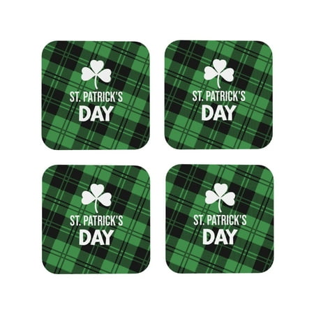 

Fuzoiu St Patrick s day Print Leather Coasters Set Drink Coasters Set of 4 for Tabletop Protection Durable PVC Coasters Home Décor and Housewarming Gift-Square