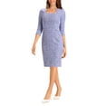 thumbnail image 1 of Vestido de trabajo midi ajustado de mujer con cuello cuadrado y mangas 3/4, a cuadros, XL, púrpura y azul, 1 of 6