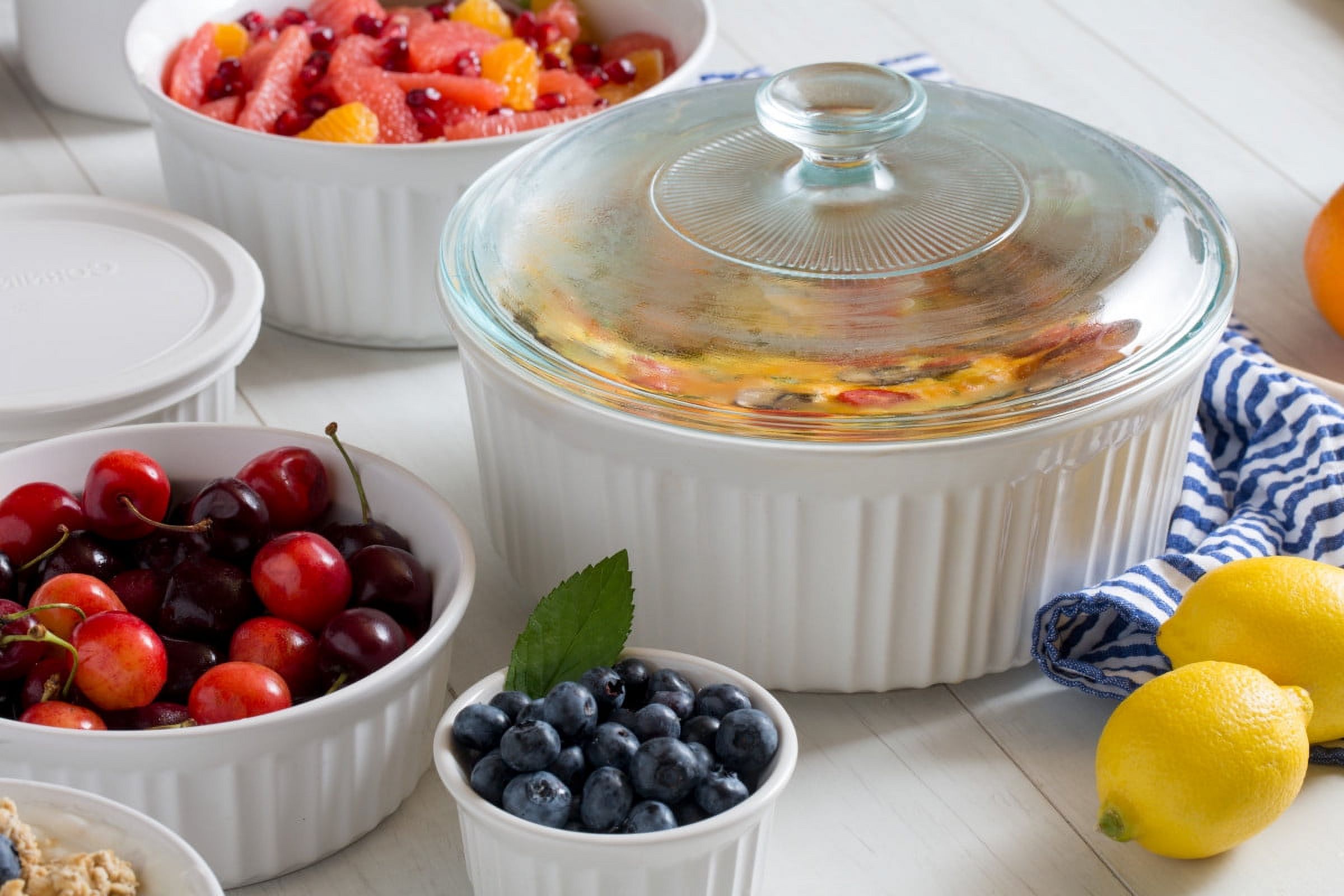 CorningWare French White 8-Piece Ceramic Stoneware Casserole Set with Glass and Plastic Lids, Round & Oval - image 2 of 6