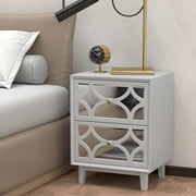 COZAYH Modern Clean-Lined Nightstand, Double Mirror Front Drawers /Geometric Overlays, Side Table, Sofa End Table