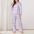 thumbnail image 2 of Balery Purple Checkboard Conjunto de Pijama con Estampado para Mujer, Conjunto de Dos Piezas con Manga Larga, Ropa de Dormir Suave con Bolsillos, Pijamas Cómodos-XX-Large, 2 of 7