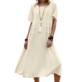 thumbnail image 2 of Bellella Robes Midi pour Femmes Col Rond Robe Longue Manches Courtes Robe d'Été Décontractée Chemise d'Été Dames Kaki m, 2 of 4