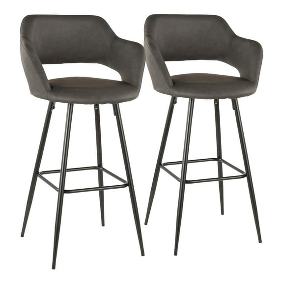 Margarite Contemporary Barstool in Black Metal and Grey Faux Leather by LumiSource - Set of 2