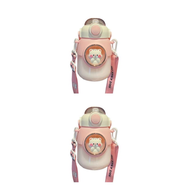Naiovety Botellas de agua para niños con pajita, ligeras, para niñas, niños, 820ml, tazas portátiles para beber, para estudiantes, viajes Rosa 820ml 2Conjunto