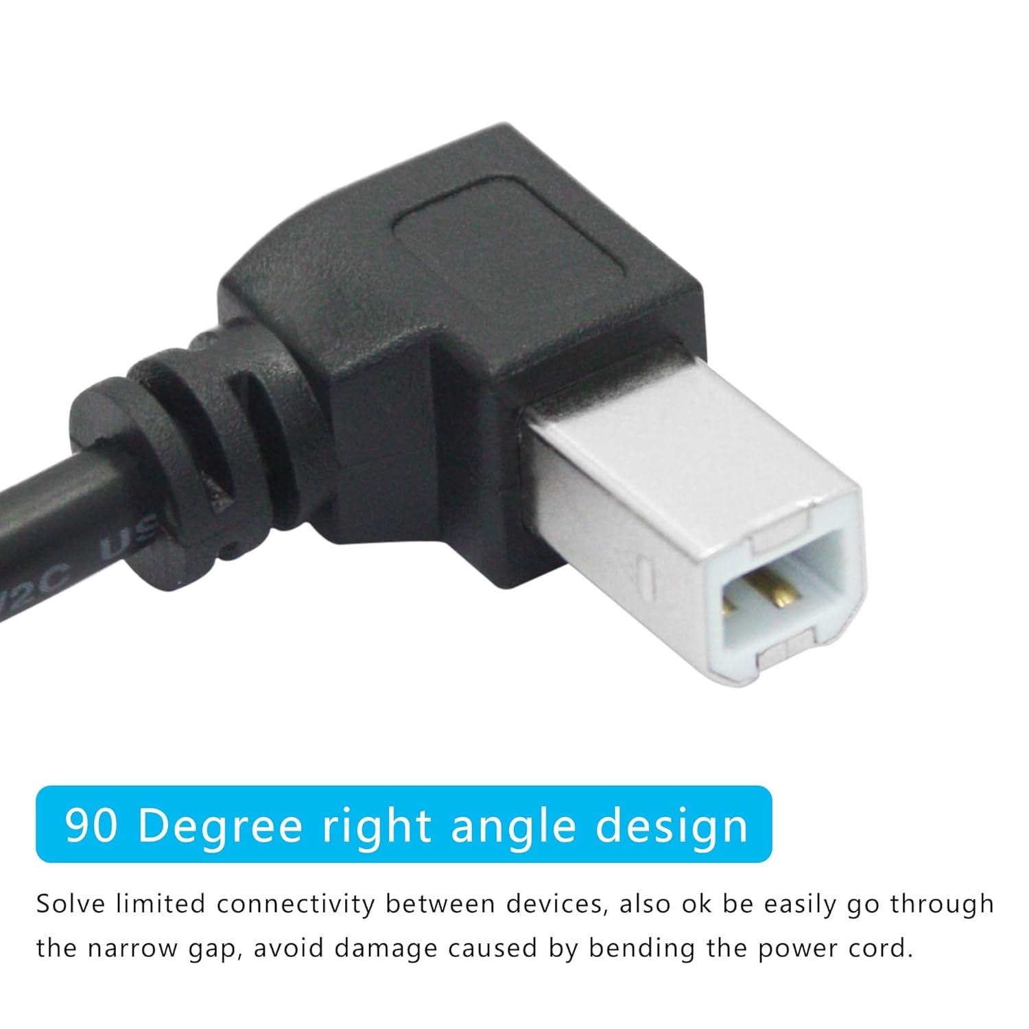 JJEAN-2Pcs 90 Degree USB 2.0 Printer Extension Cable 3FT, Right Angle USB B Male to Female Printer Cable, USB Type A with Screw Panel Installation and Fixation Female Socket