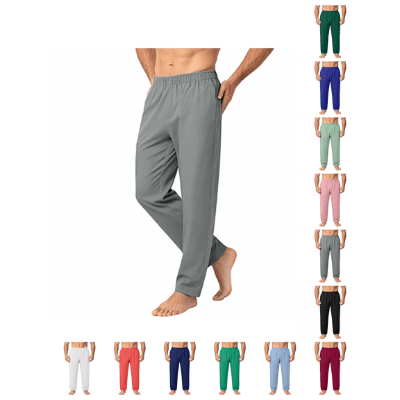 Atkumj Mens Lounge Pants Comfortable Elastic Waistband Straight Leg Workout Pants Casual Solid Color Loose Trouser for Men with Side Pockets S
