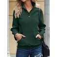 thumbnail image 4 of Womens Casual Textured Long Sleeve Henley Button V Neck Loose Pullover Trendy Fall Outfits Tops Dark Green XL, 4 of 7