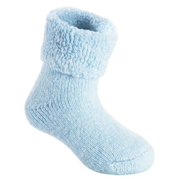 Lian LifeStyle 1 Pair Father-Mother-Son Pack Extra Thick Wool Boot Socks Crew Plain, Size 0Y-2Y, ColorSkyBlue