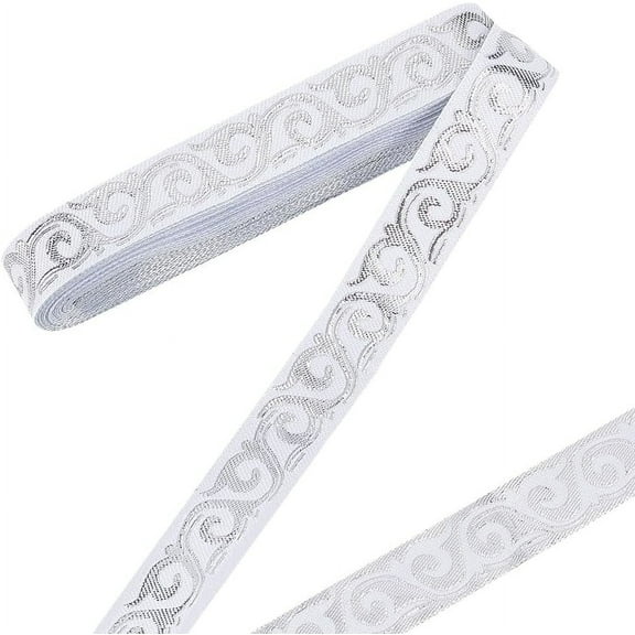 7.66 Yards White Jacquard Ribbon Trim 3/4 inch Polycotton Flower Ribbon Embroidery Ribbon Edging Trimming Fabric Decorative Clothing Trim Sewing Webbing for DIY Craft Accessories Decorations